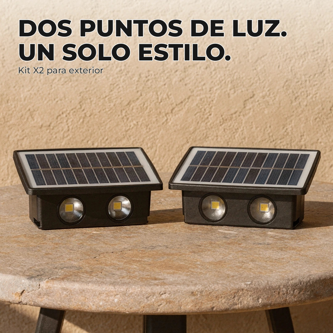 Kit de dos apliques solares negros con iluminación superior e inferior